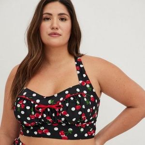Torrid Size 2X Retro Wireless Ruched Cups Bing Cherry Bikini Top